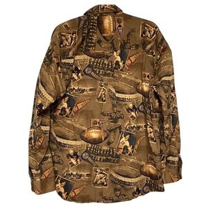 North River Outfitters Vintage Varsity Football Print Button Down Shirt Mens L